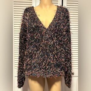 Y2K Pasta Multicolor Shaggy Fringe Eyelash Black Mohair Sweater Women’s Large